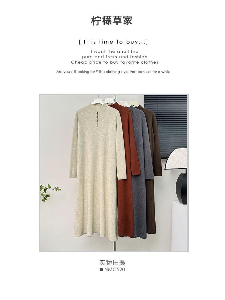 Window-Front Mock-Neck Knit Midi Dress in 5 Colors Product Image