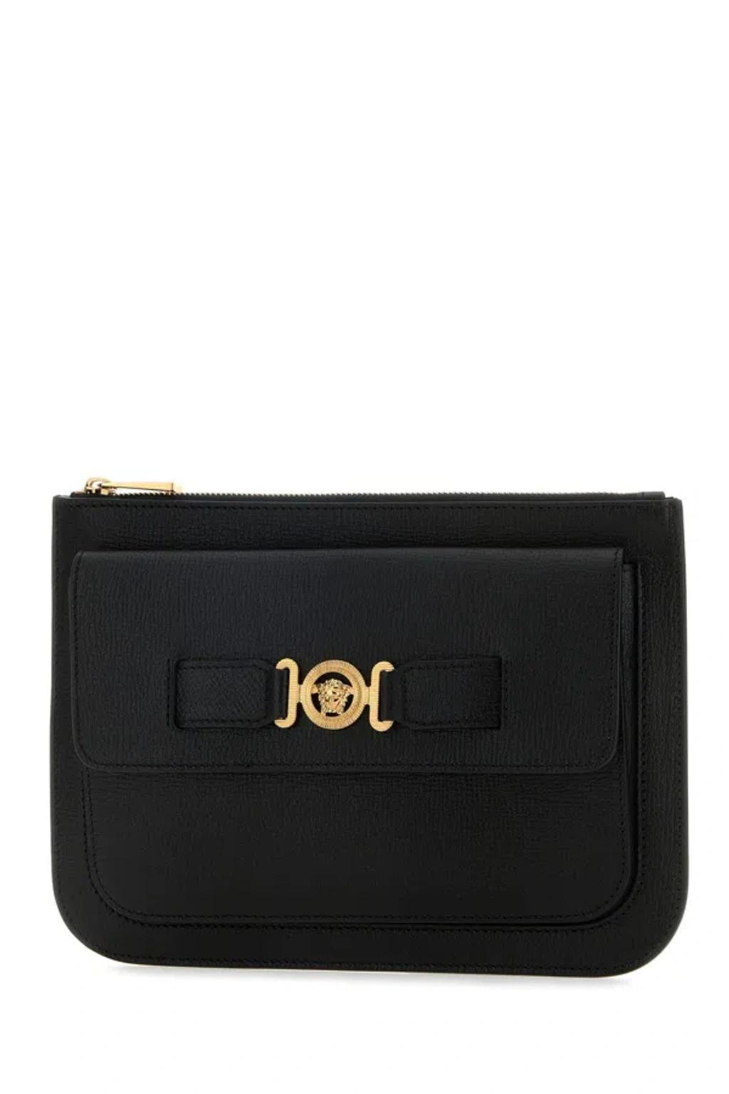 VERSACE Black Leather Medusa Biggie Clutch Product Image