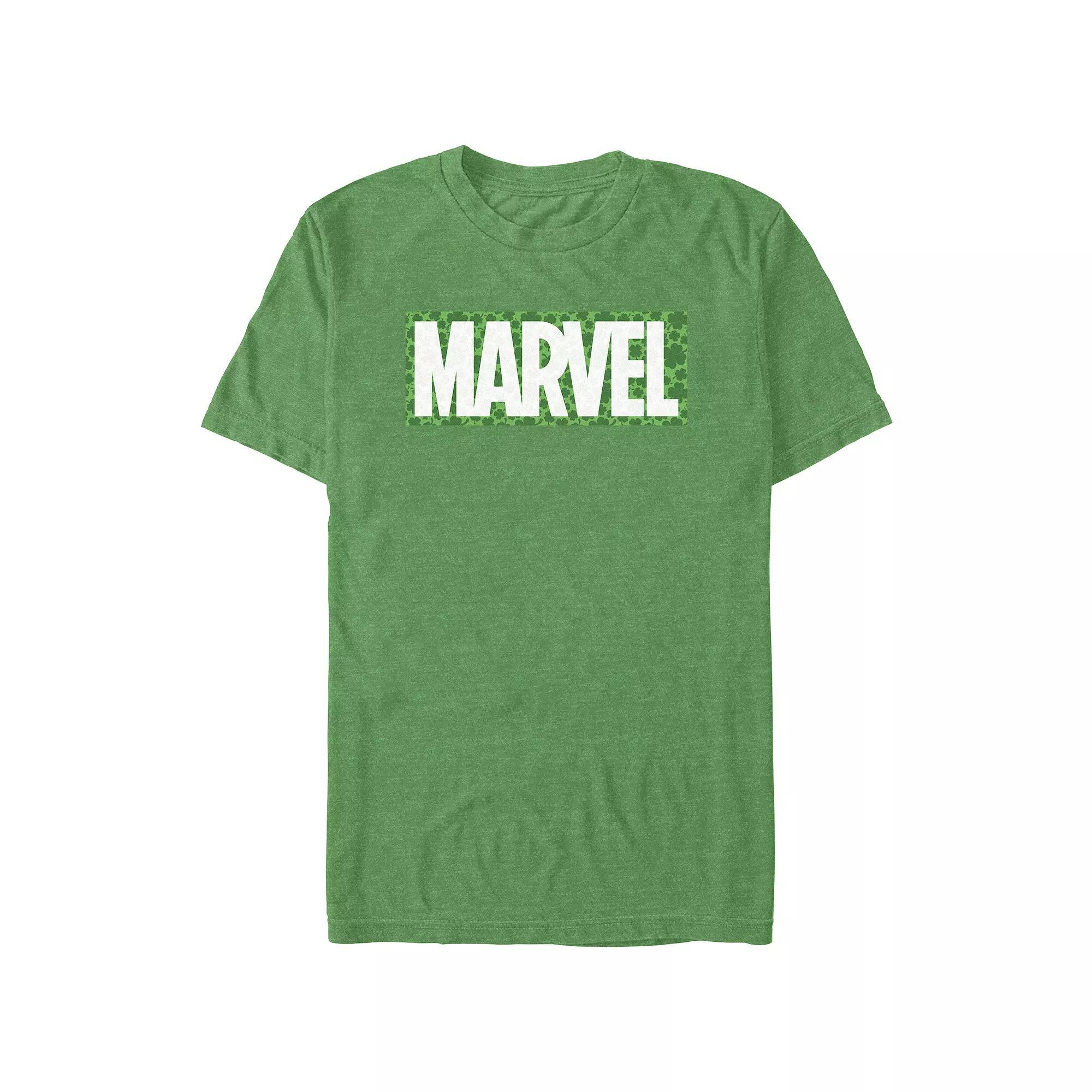 Men's Marvel Logo Clovers Background Graphic Tee, Size: Large, Kelly Grey Product Image