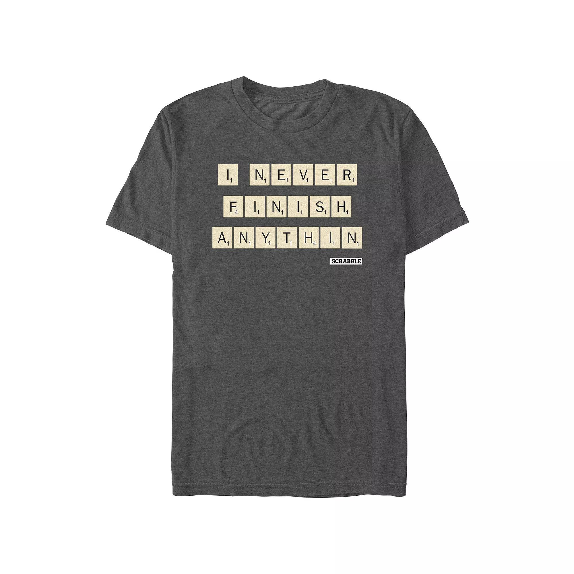 Men's Scrabble I Never Finish Anything Graphic Tee, Size: Medium, Grey Heather Product Image