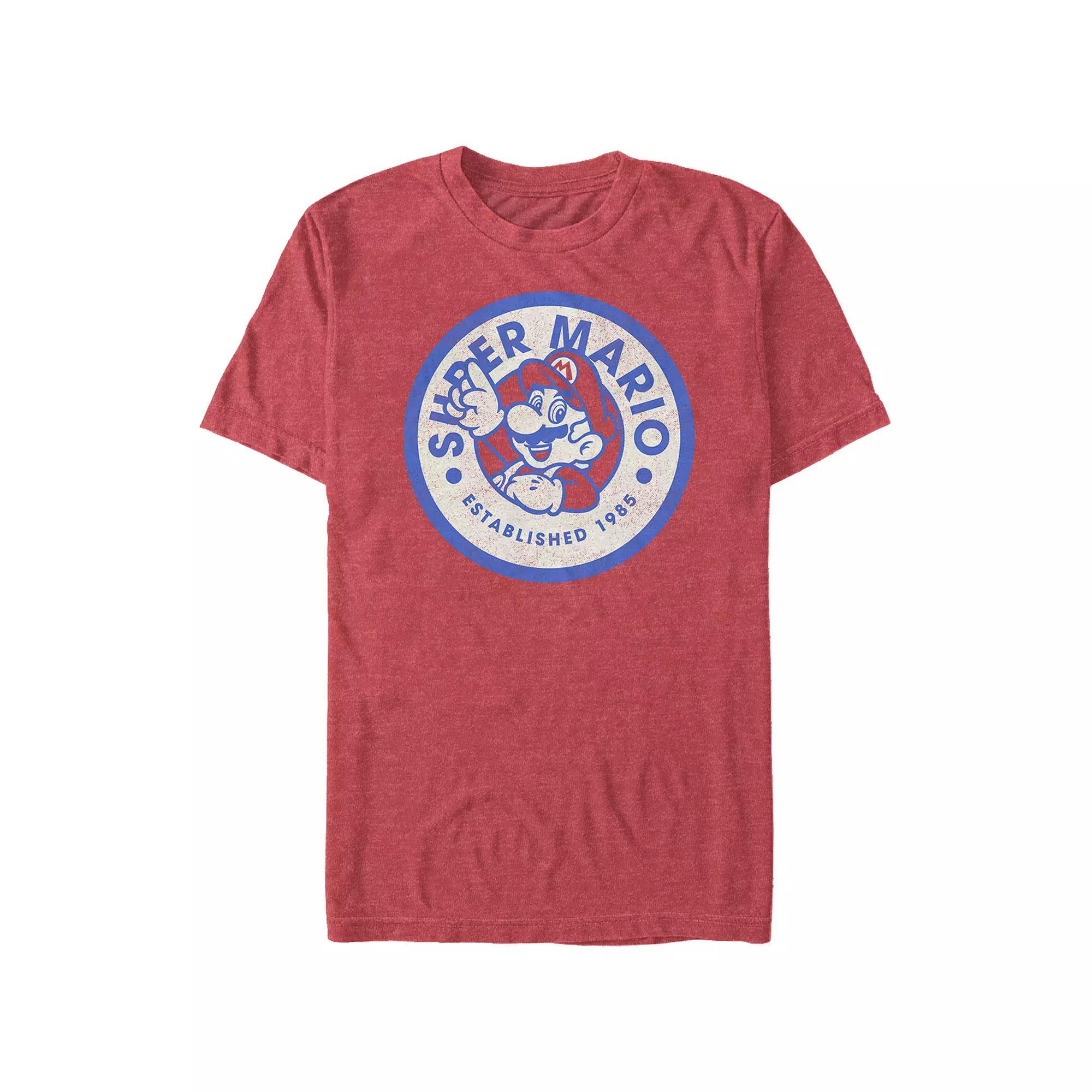 Big & Tall Super Mario Bros Est. 1985 Badge Graphic Tee, Men's, Size: Large Tall, Red Grey Product Image