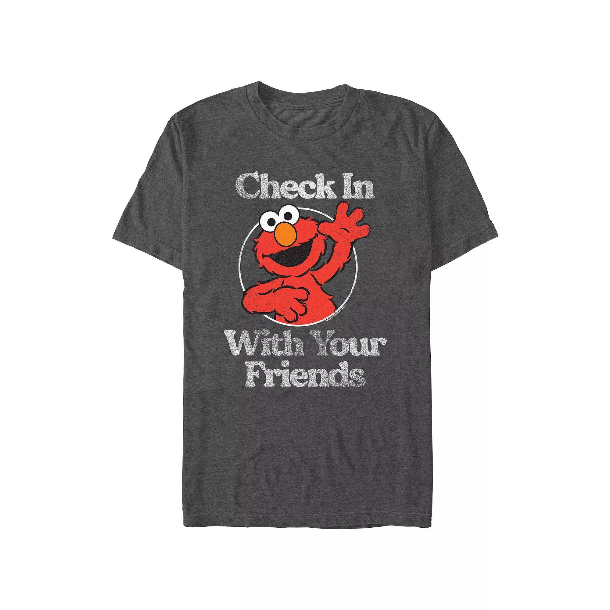 Men's Sesame Street Elmo Stamp Check In On Your Friends Graphic Tee, Size: XS, Grey Heather Product Image