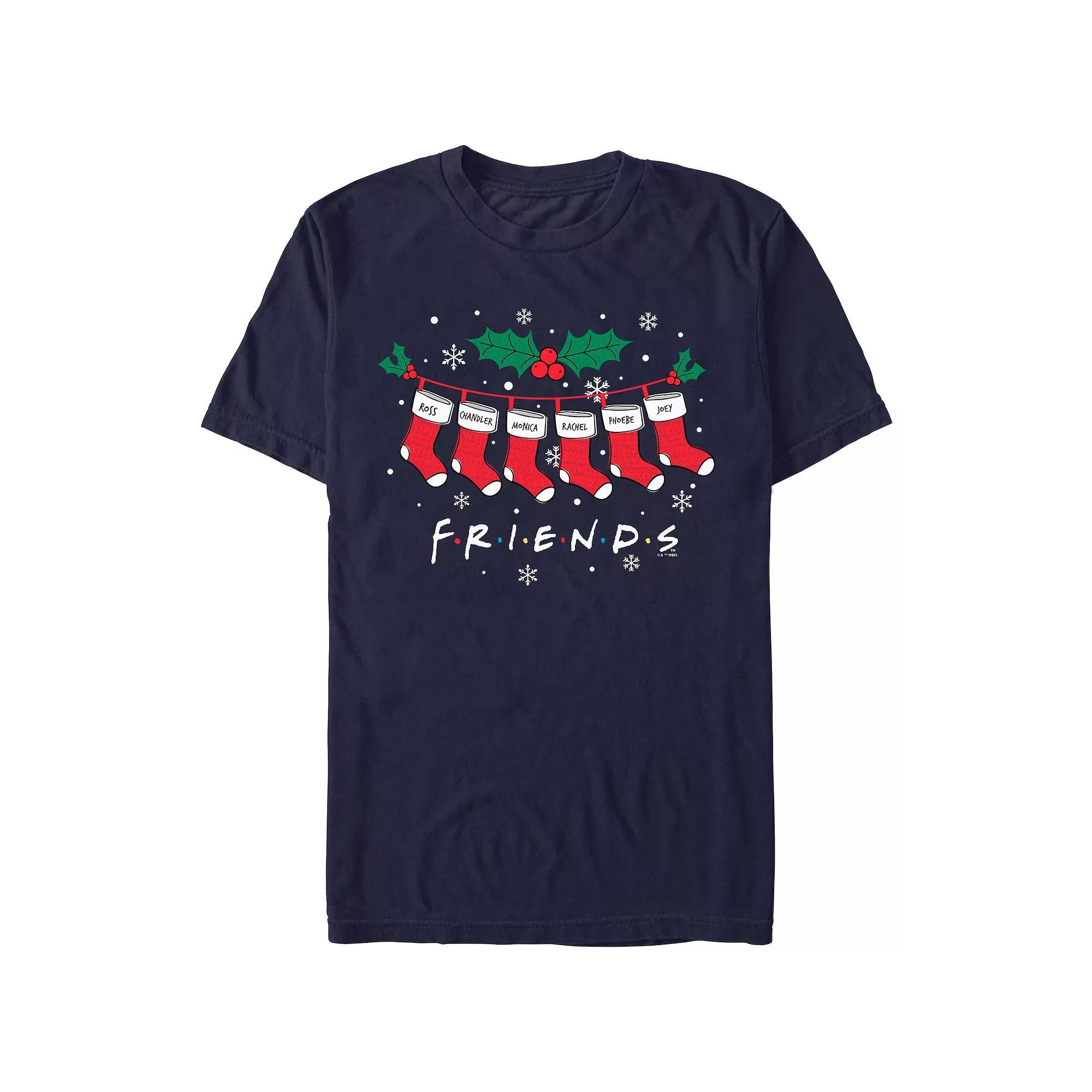 Men's Friends Christmas Stockings Graphic Tee, Size: Small, Blue Product Image