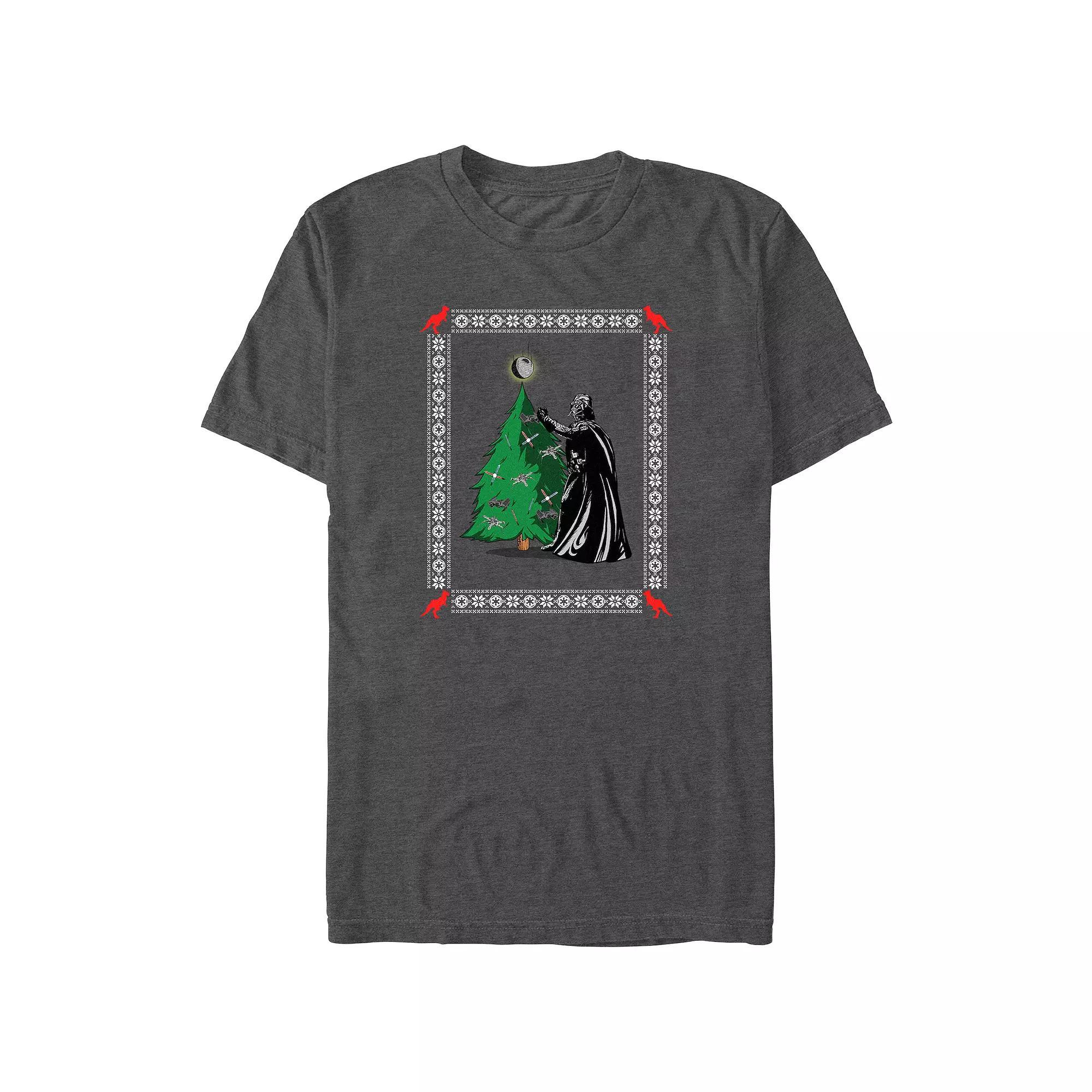 Big & Tall Star Wars Darth Vader Christmas Tree Decorating Graphic Tee, Men's, Size: 3XL Tall, Grey Heather Product Image