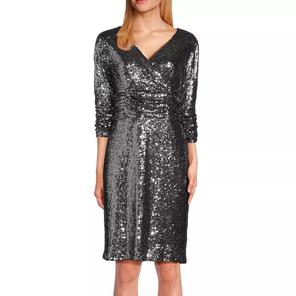 Women's Focus By Shani V-Neck Sequin Dress, Size: 8, Silver Product Image