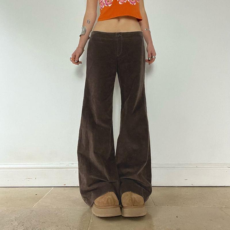 Low Rise Plain Corduroy Flared Pants Product Image