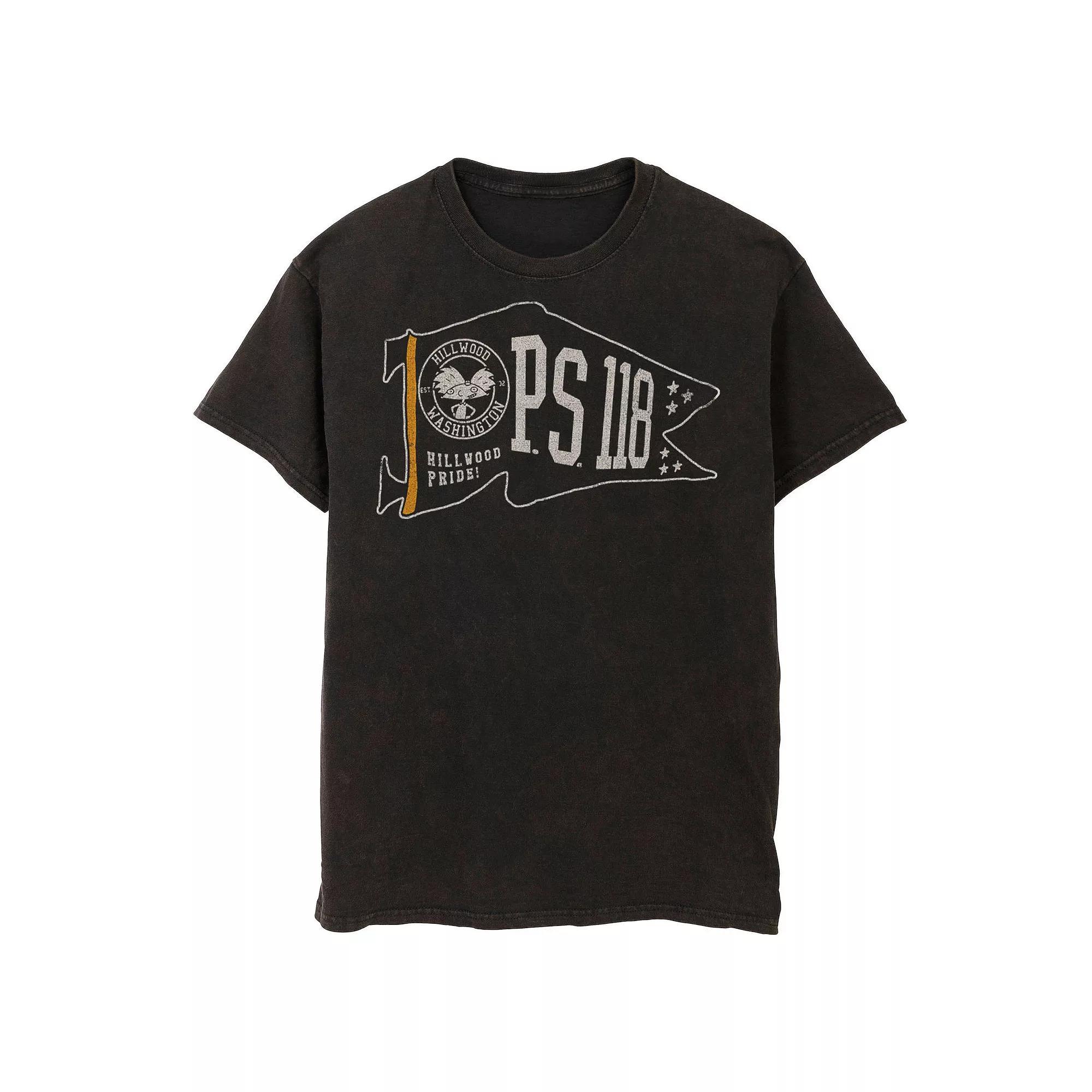 Men's Nickelodeon Hey Arnold PS 118 Waving Pennant Mineral Wash Graphic Tee, Size: XL, Black Product Image