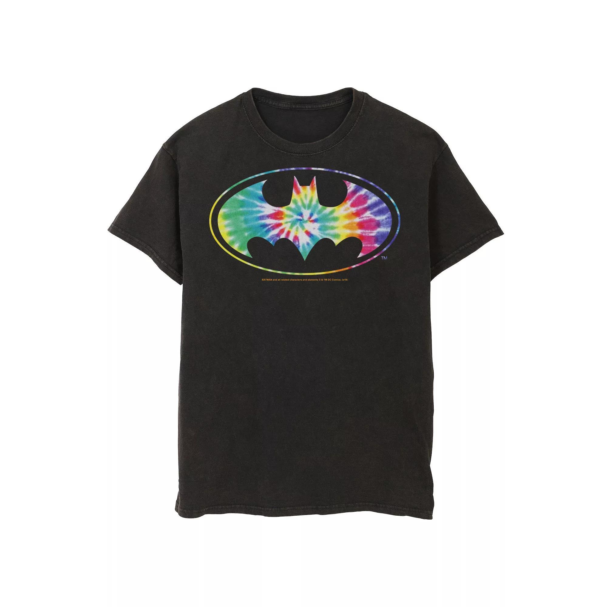 Mens DC Comics Batman Classic Tie Dye Bat Logo Tee Grey Product Image