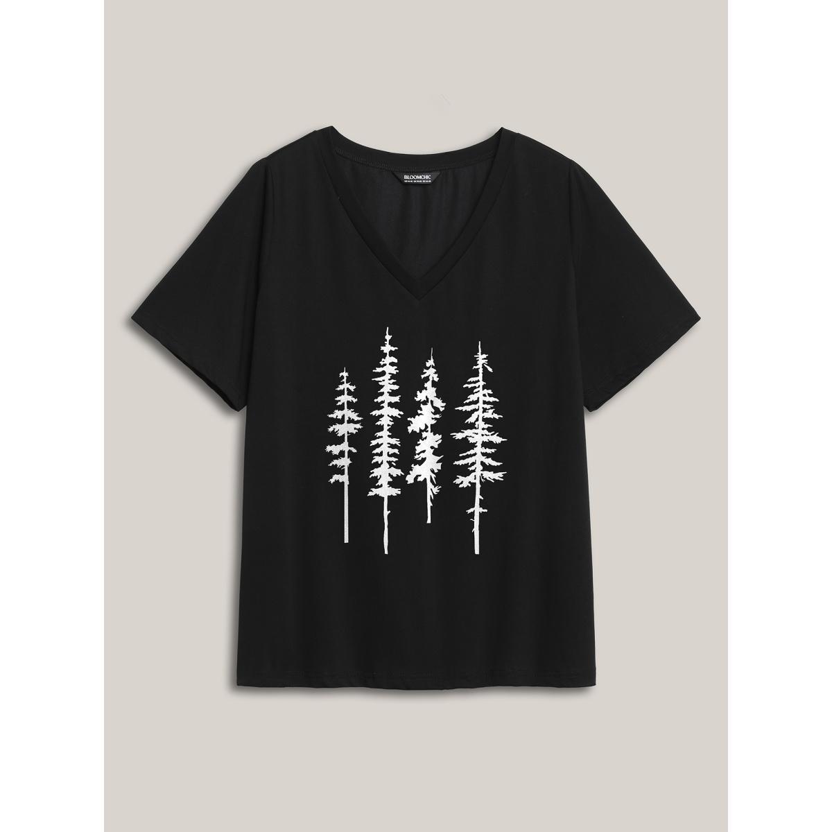 Plus Size Into The Forest Deep V-Neck T-Shirt Black Women Non Art&design V-neck Everyday-Casual T-shirts BloomChic 26/4X Product Image