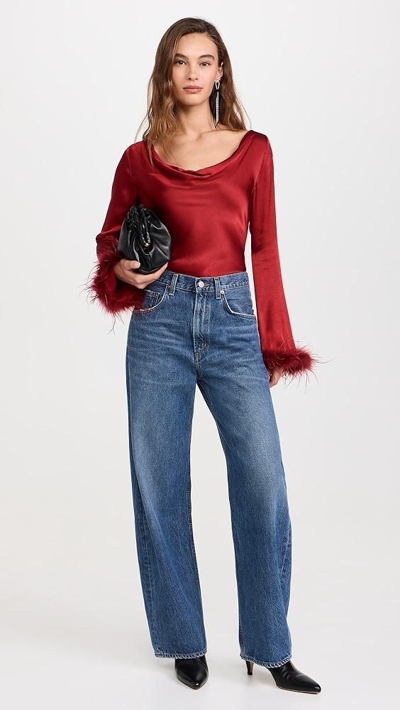 WAYF Cowl Neck Feather Trim Top | Shopbop Product Image