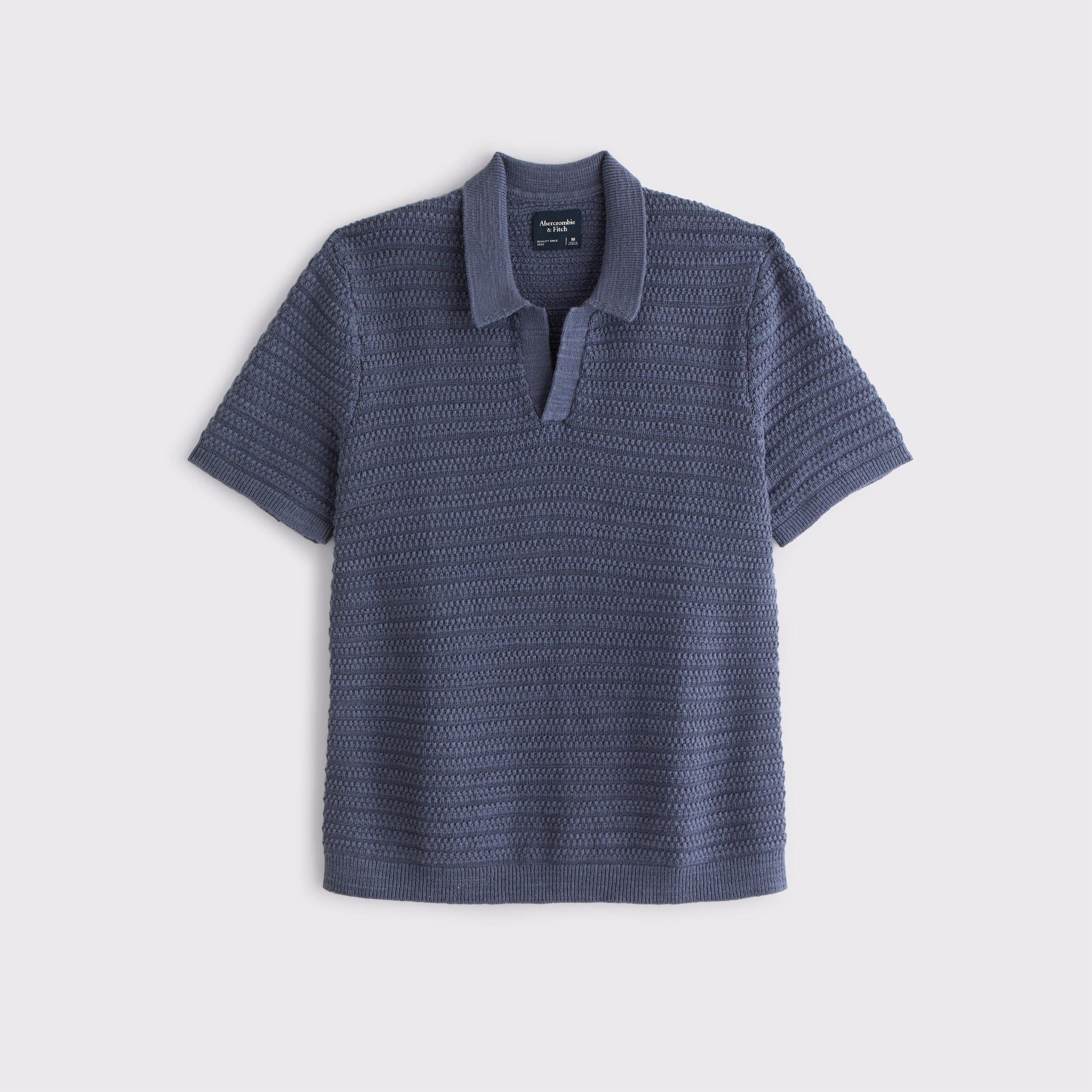 Textural Striped Johnny Collar Sweater Polo Product Image