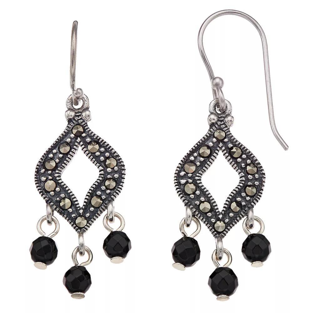Tori Hill Marcasite & Onyx Bead Drop Earrings, Women's, Silvertone Product Image