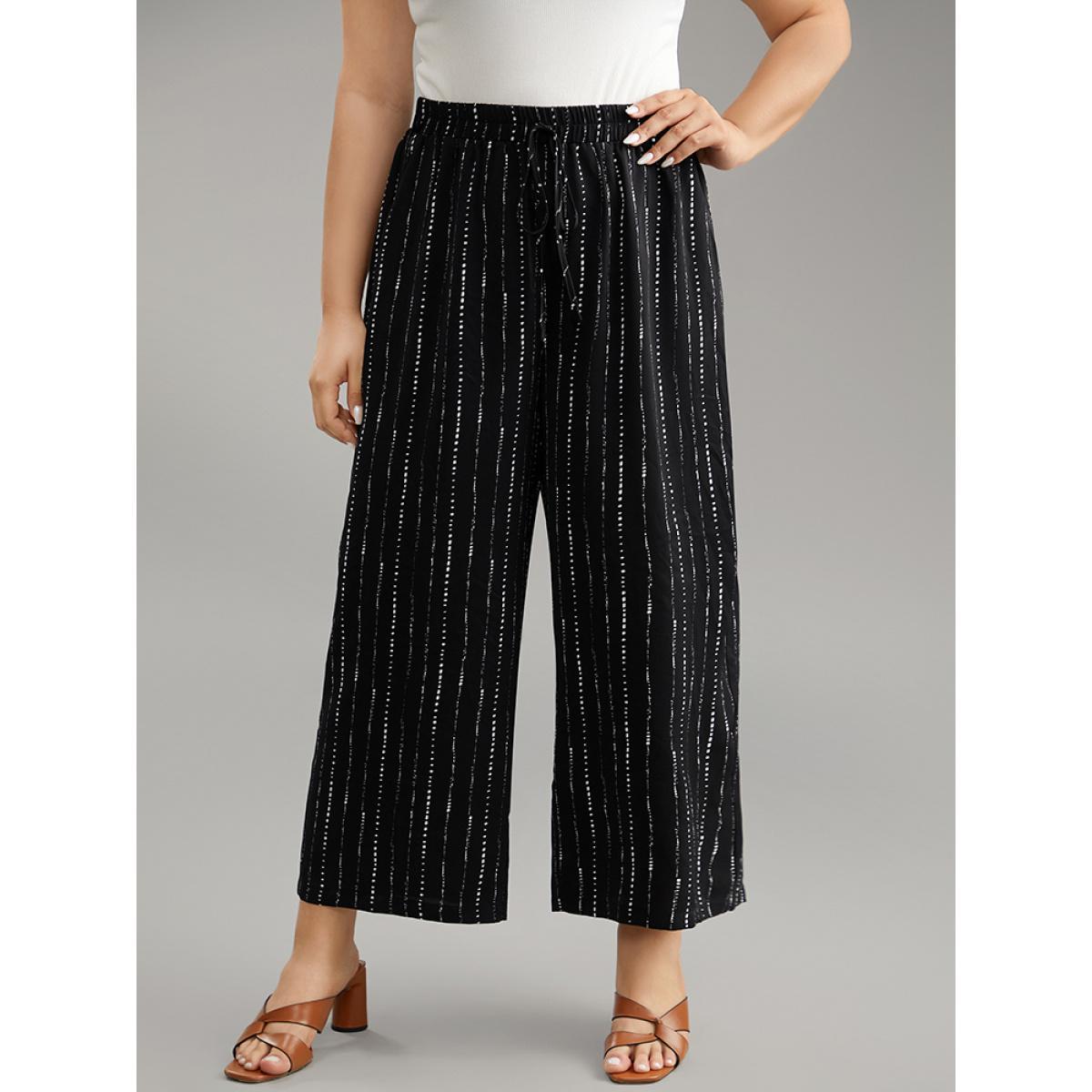 Plus Size Polka Dot Striped Ties Wide Leg Pants Women Black Vacation Wide Leg High Rise Dailywear Pants BloomChic 14-16/1X Product Image
