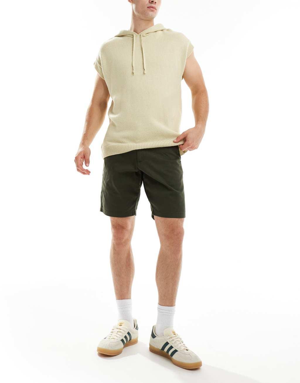 ASOS DESIGN slim stretch chino shorts in khaki  Product Image