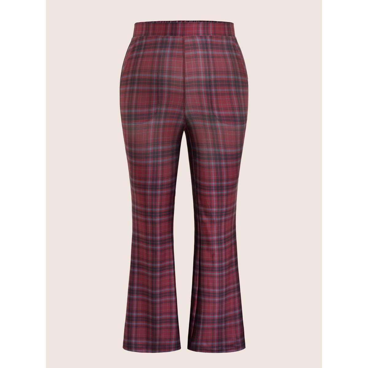 Plus Size Plaid Pocket Elastic Waist Bootcut Leggings Women Maroon At the Office High stretch Bootcut High Rise Work Leggings BloomChic 10/M Product Image