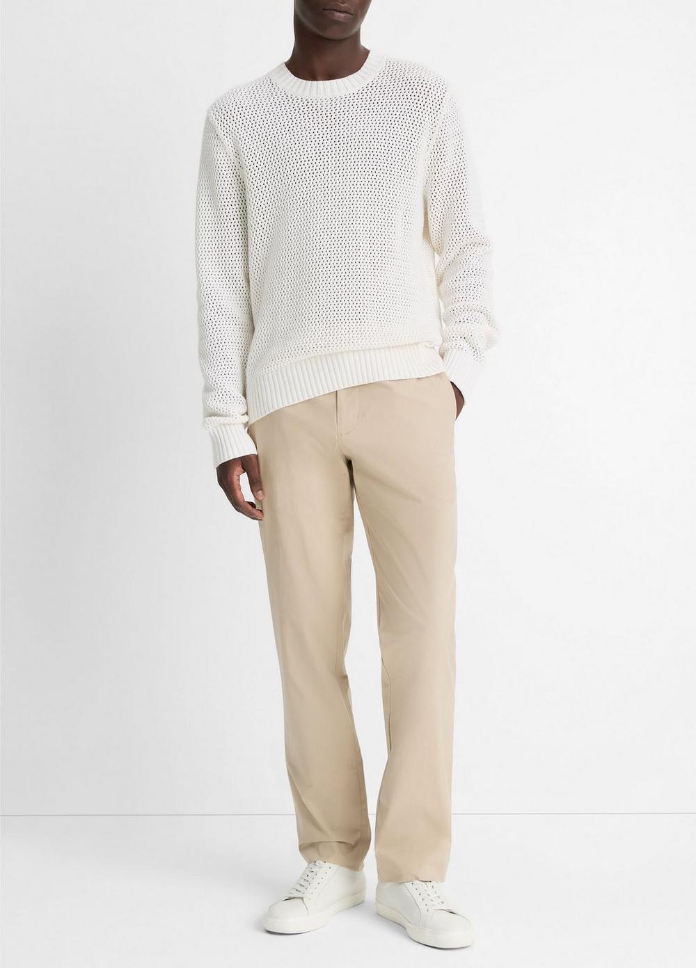 Mens Mesh-stitch Cotton-Cashmere Crew Neck Sweater, Optic White, Size L Vince Product Image