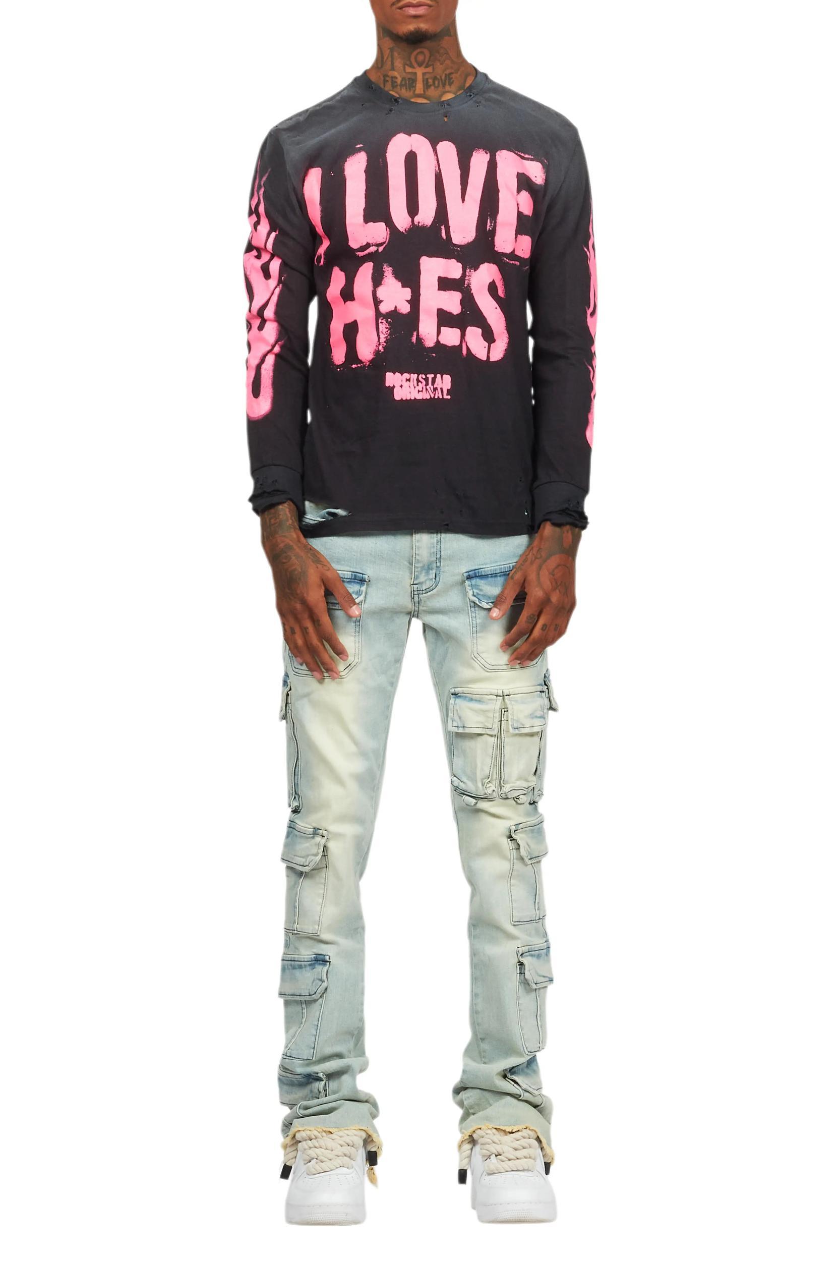 Valery Blue Stacked Flared Cargo Jean Male Product Image