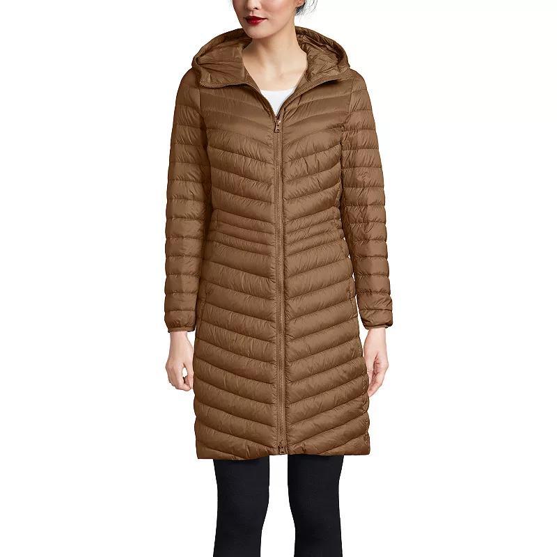 Women's Lands' End Hooded Wanderweight Ultralight Packable Long Down Coat, Size: Large, Dusk Gray Product Image