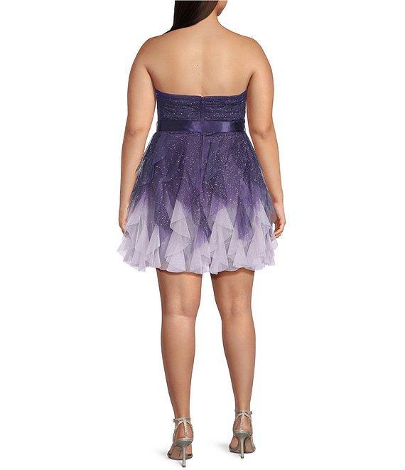 Pear Culture Plus Size Glitter Ombre Mesh Strapless Tie Waist Corkscrew Dress Product Image