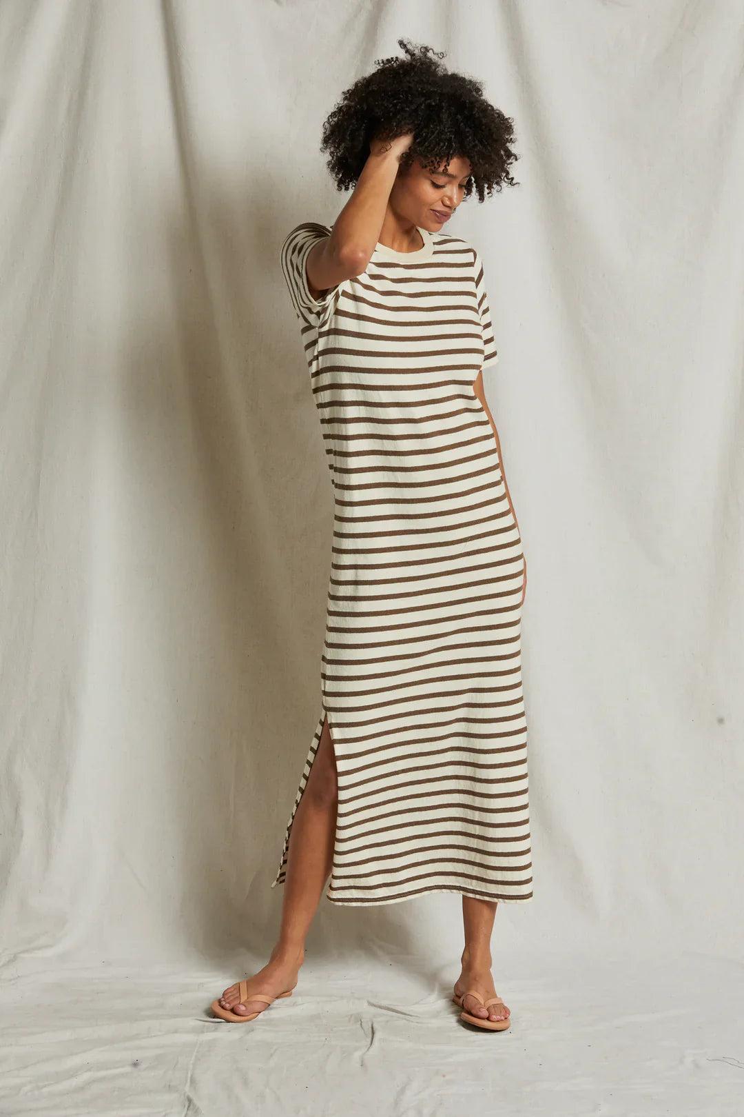 perfectwhitetee Lover Maxi Dress in Walnut Stripe Product Image
