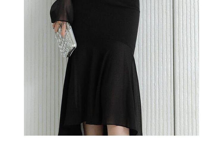 Long-Sleeve V-Neck Plain Midi Mermaid Dress Product Image