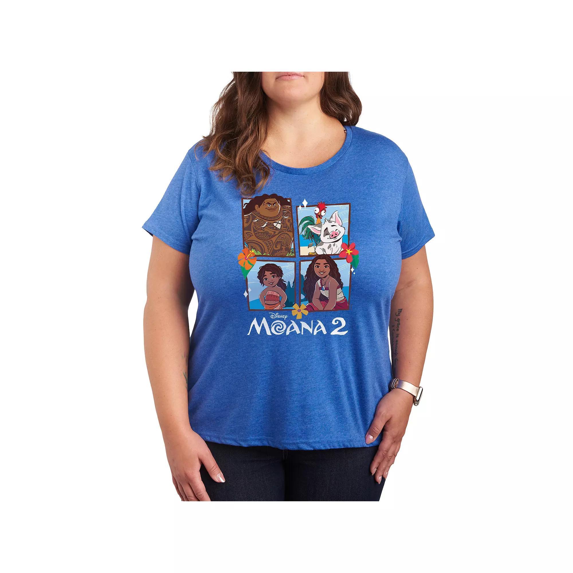 Disneys Moana 2 Plus Size Group Grid Graphic Tee, Womens Grey Blue Product Image