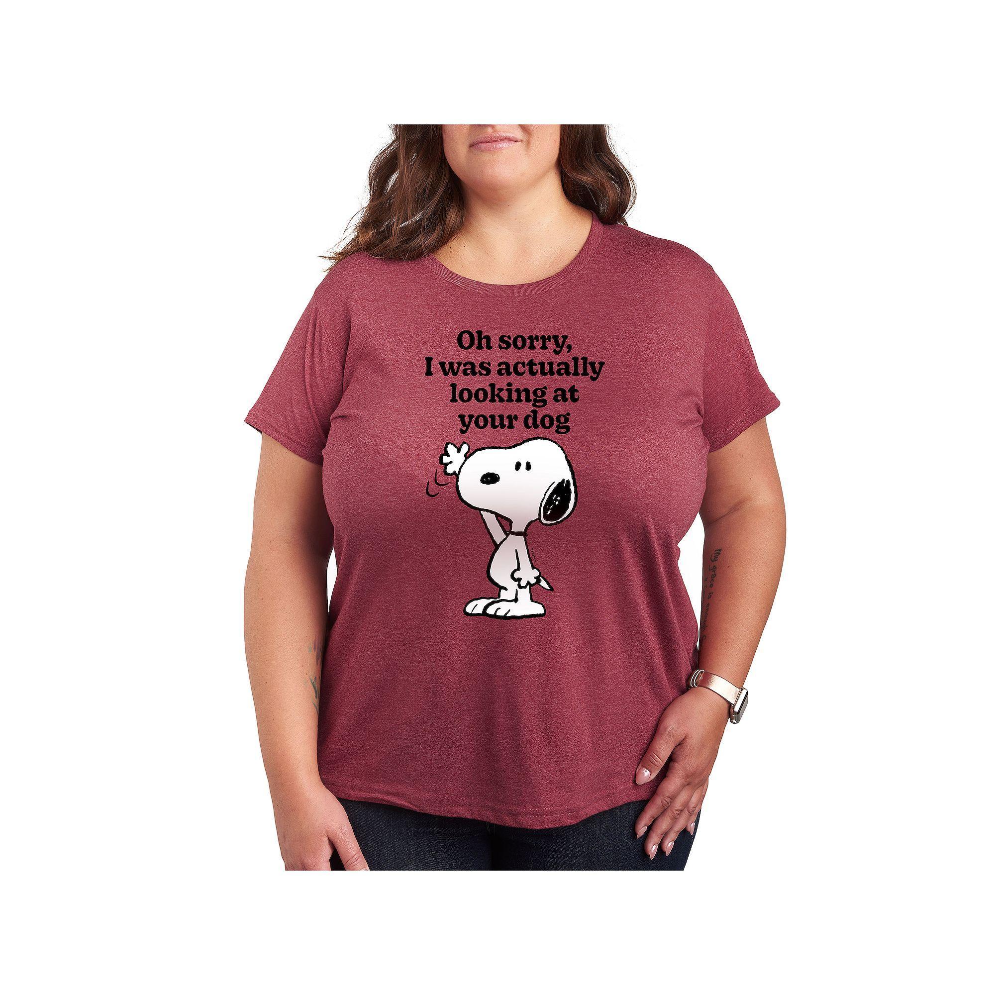 Plus Peanuts Snoopy Looking At Your Dog Graphic Tee, Womens Grey Gray Product Image