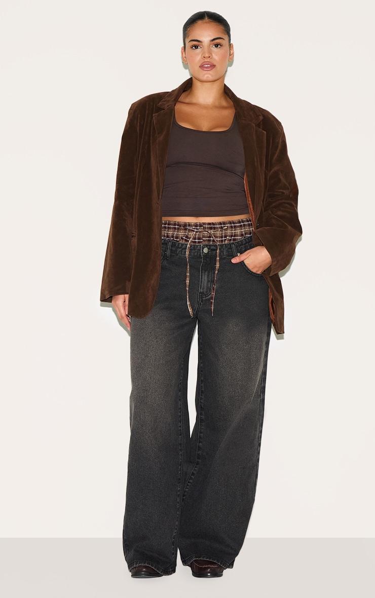 Plus Black Denim Double Layered Boxer Boyfriend Jeans Product Image