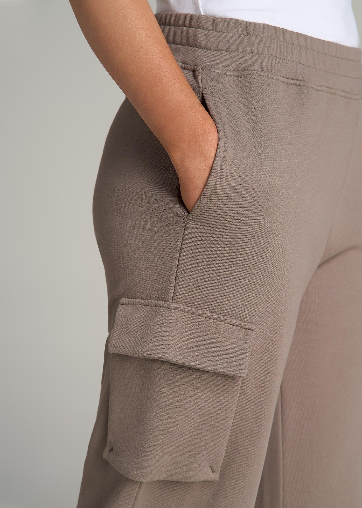 French Terry Wide Leg Cargo Sweatpants for Tall Women in Portobello Product Image