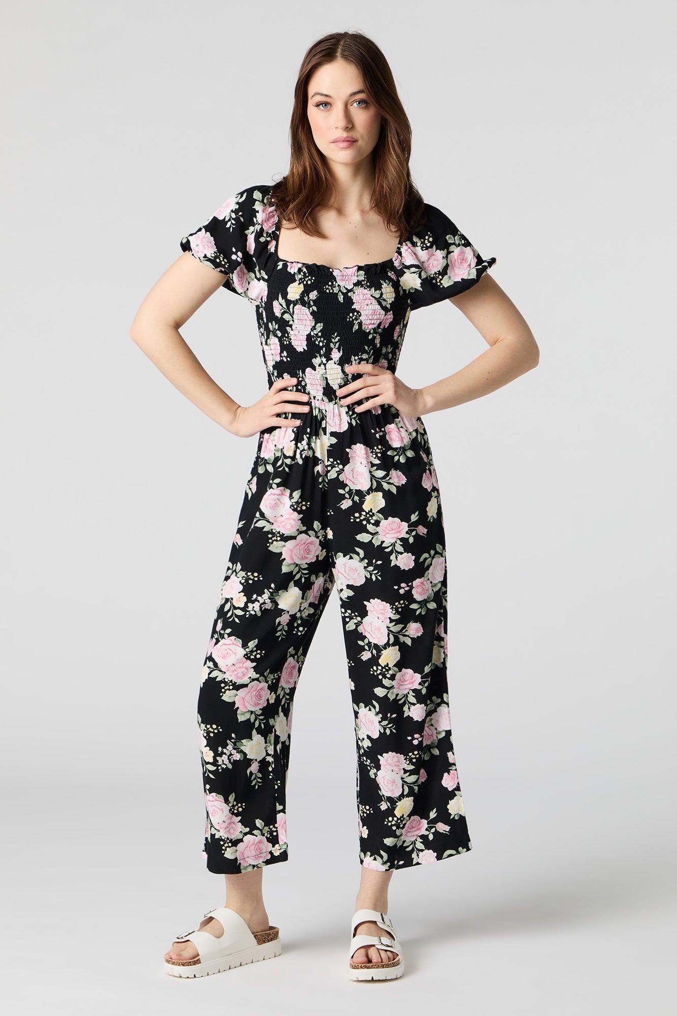 Printed Smocked Jumpsuit Female Product Image