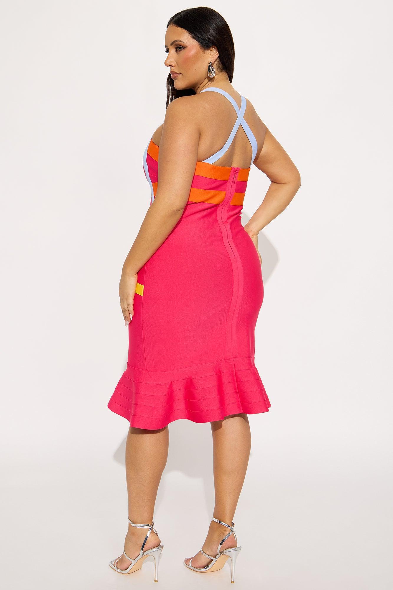 A Night In The City Bandage Midi Dress - Pink/combo Product Image