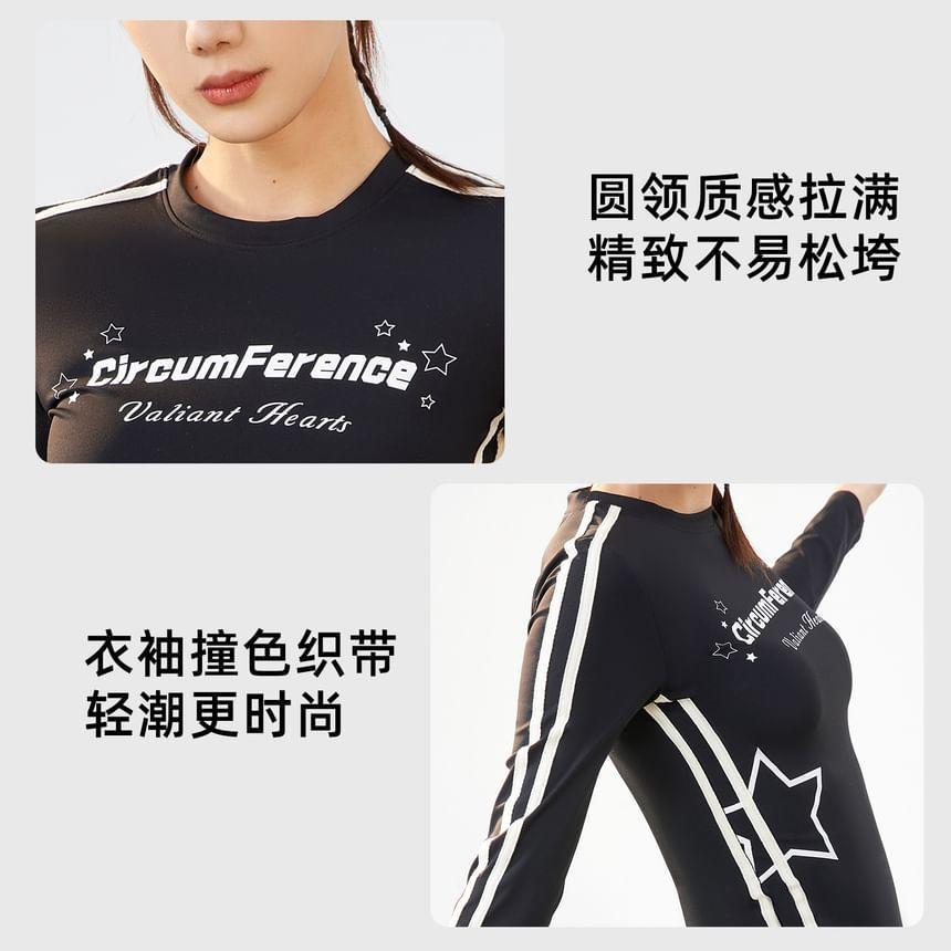 Long-Sleeve Star Print Lettering Sports Top Product Image