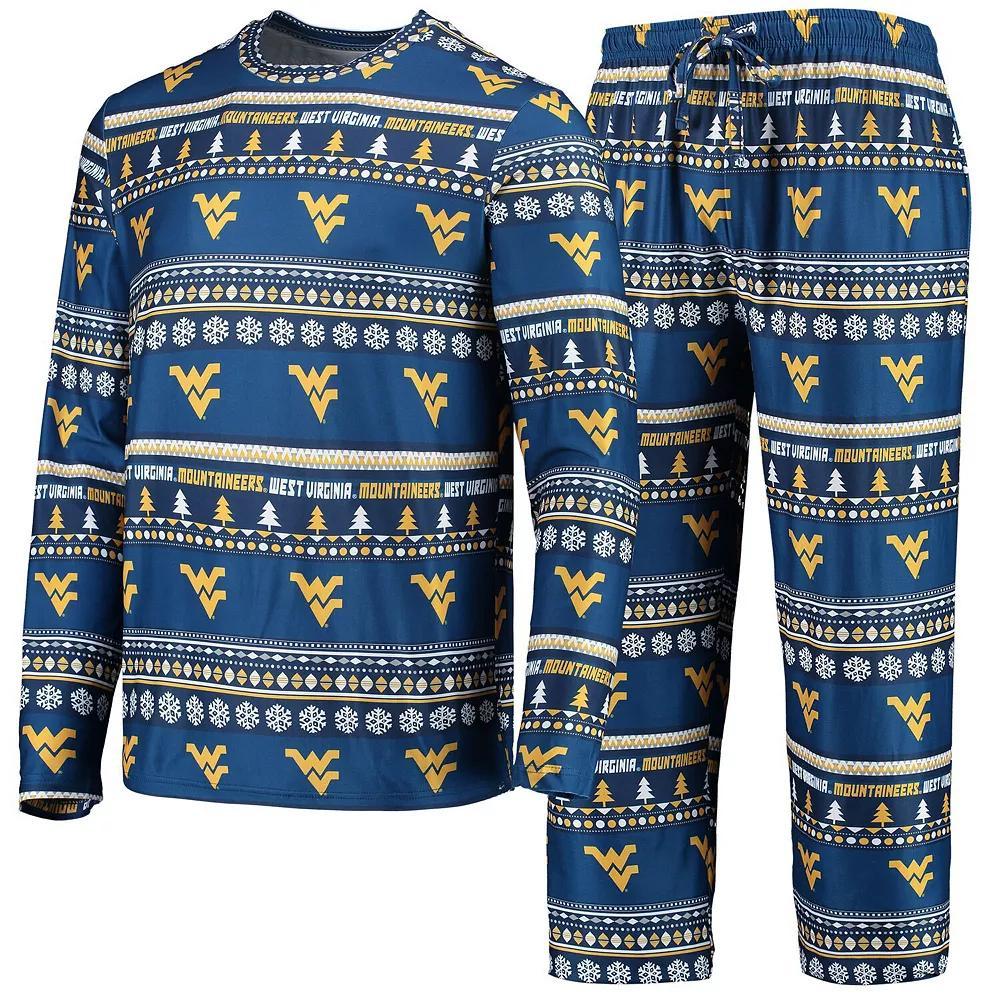 Men's Concepts Sport Navy West Virginia Mountaineers Ugly Sweater Long Sleeve T-Shirt and Pants Sleep Set, Size: Large, Blue Product Image