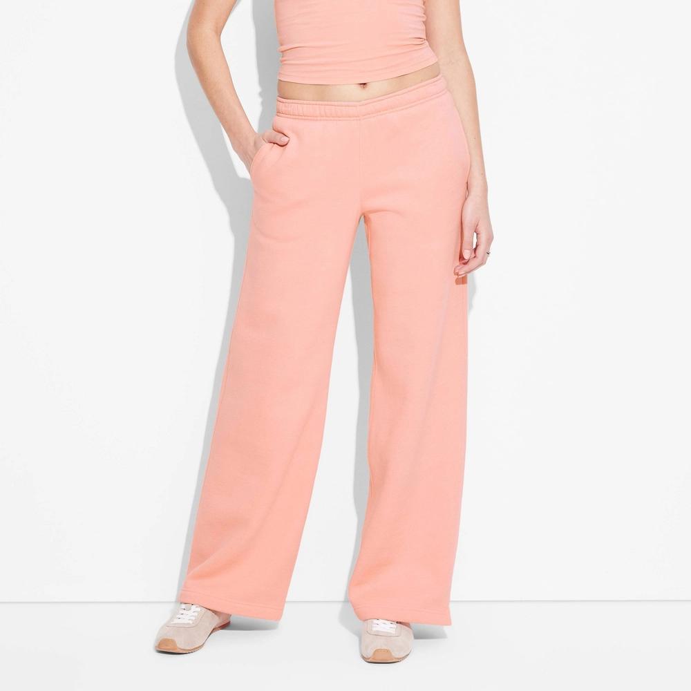 Women's High-Rise Straight Leg Sweatpants - Wild Fable™ Peach Orange M: Fleece, Drawstring Waistband, Side Pocket Product Image