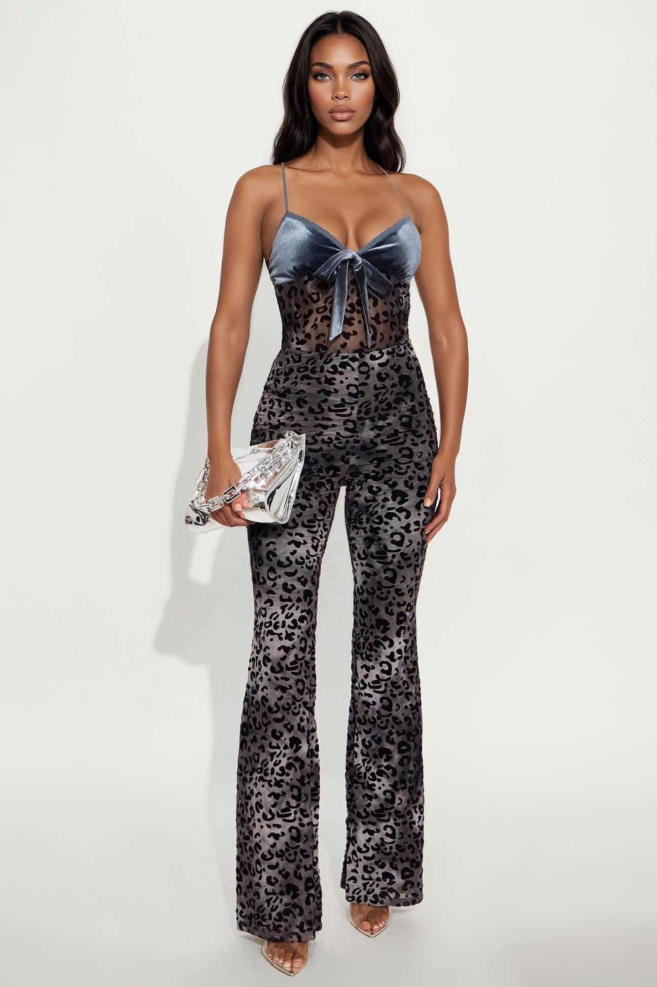 Leave No Trace Leopard Mesh Jumpsuit - Teal/combo Female Product Image