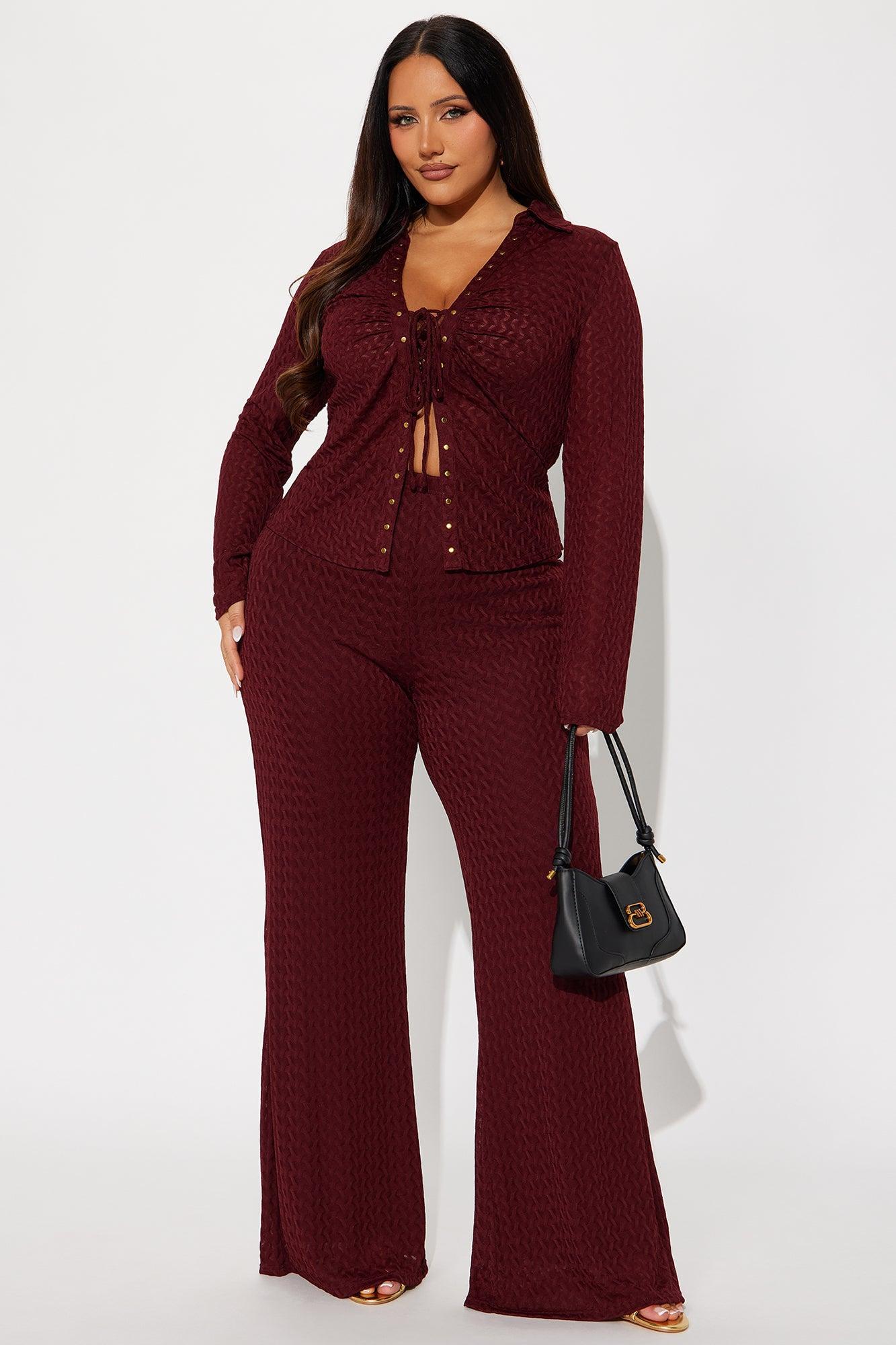 Taking It Back Textured Mesh Pant Set - Wine Product Image