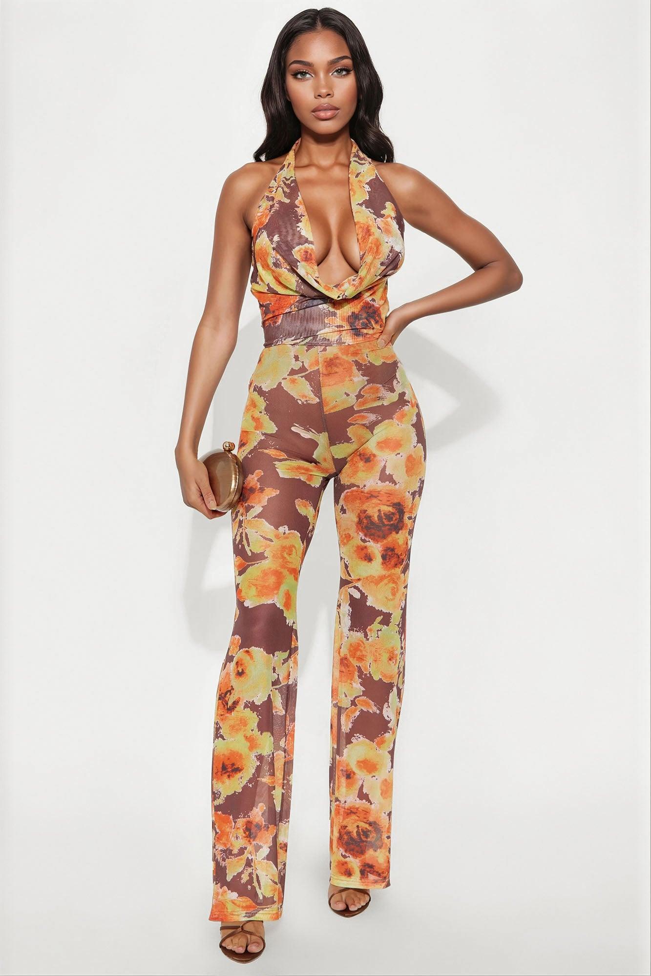 Ready To Reconnect Mesh Jumpsuit - Brown/combo Product Image