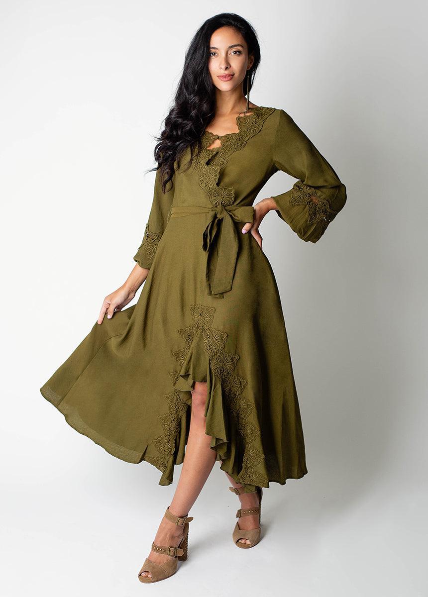 Felicite Dress in Army Green Female Product Image