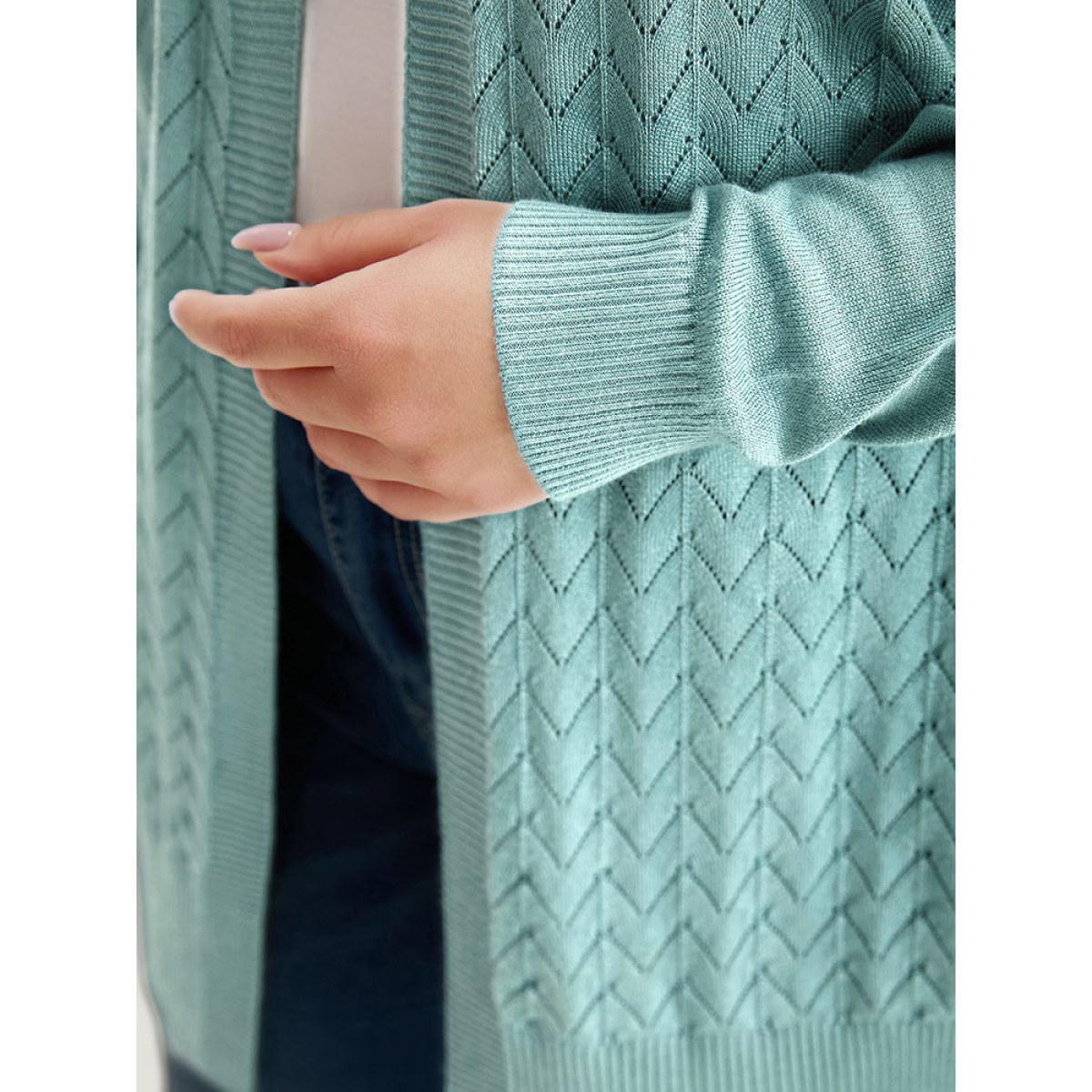Plus Size Supersoft Essentials Geometric Eyelet Open Front Cardigan Emerald Women Casual Loose Long Sleeve Dailywear Cardigans BloomChic 10/M Product Image