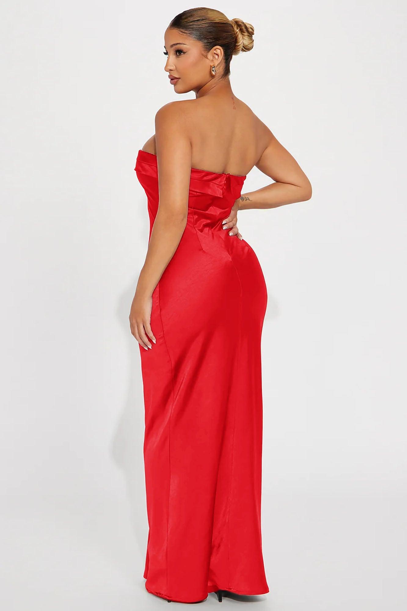 Emma Satin Maxi Dress - Red Product Image