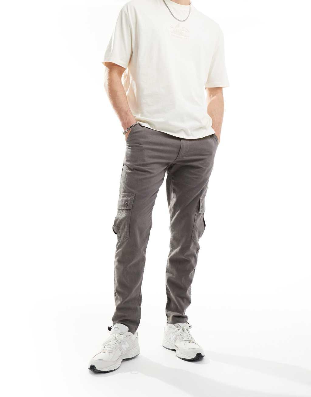 ASOS DESIGN tapered cargo linen mix pants in washed charcoal Product Image