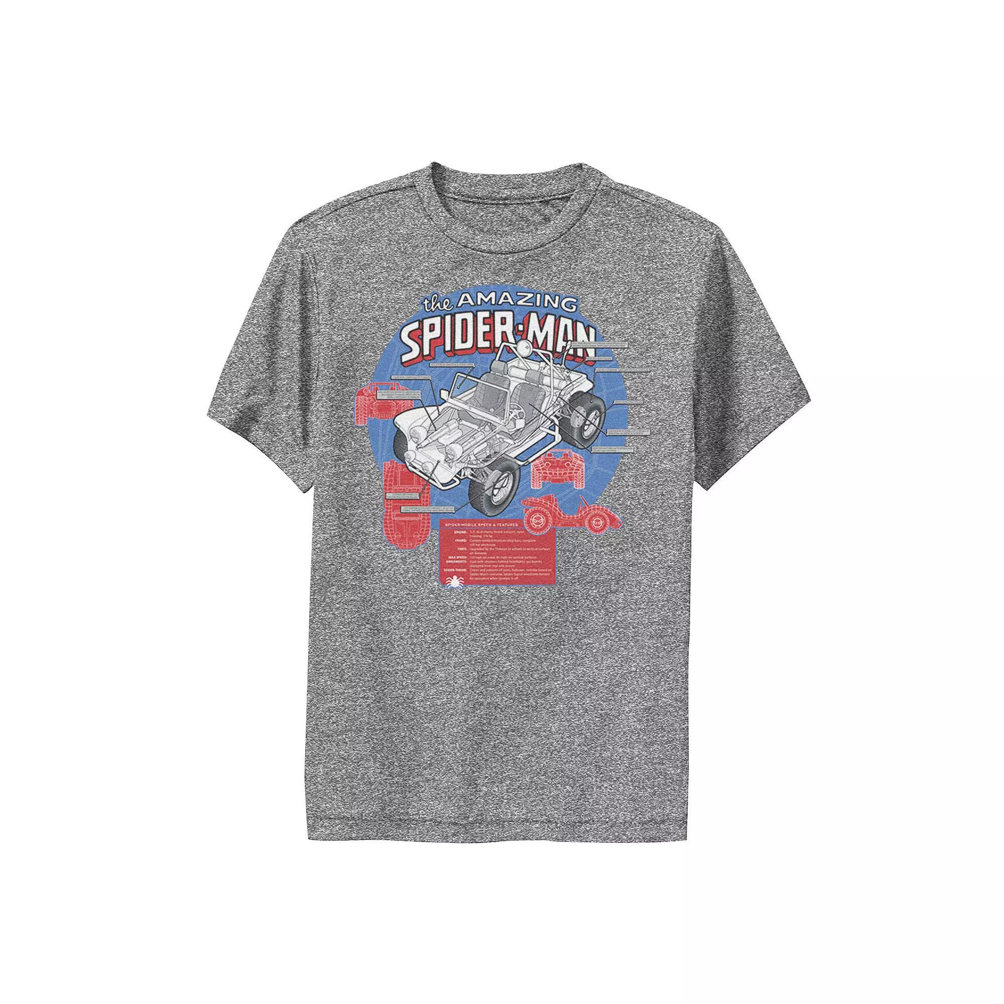 Boys 8-20 Marvel The Amazing Spider-Man Spider-Mobile Schematic Performance Graphic Tee, Boy's, Size: XL, Red Grey Product Image
