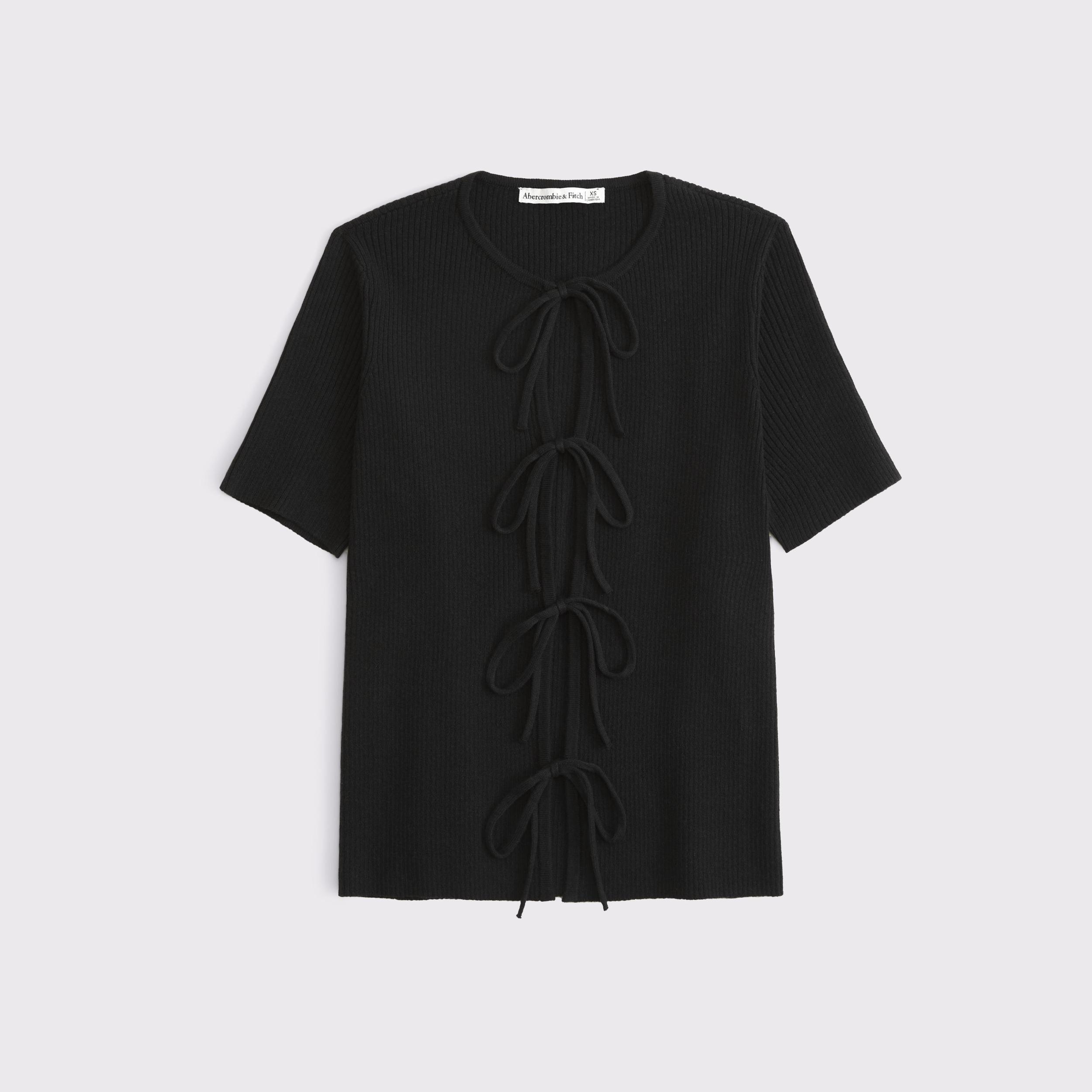 Short-Sleeve Tie-Front Cardigan Product Image