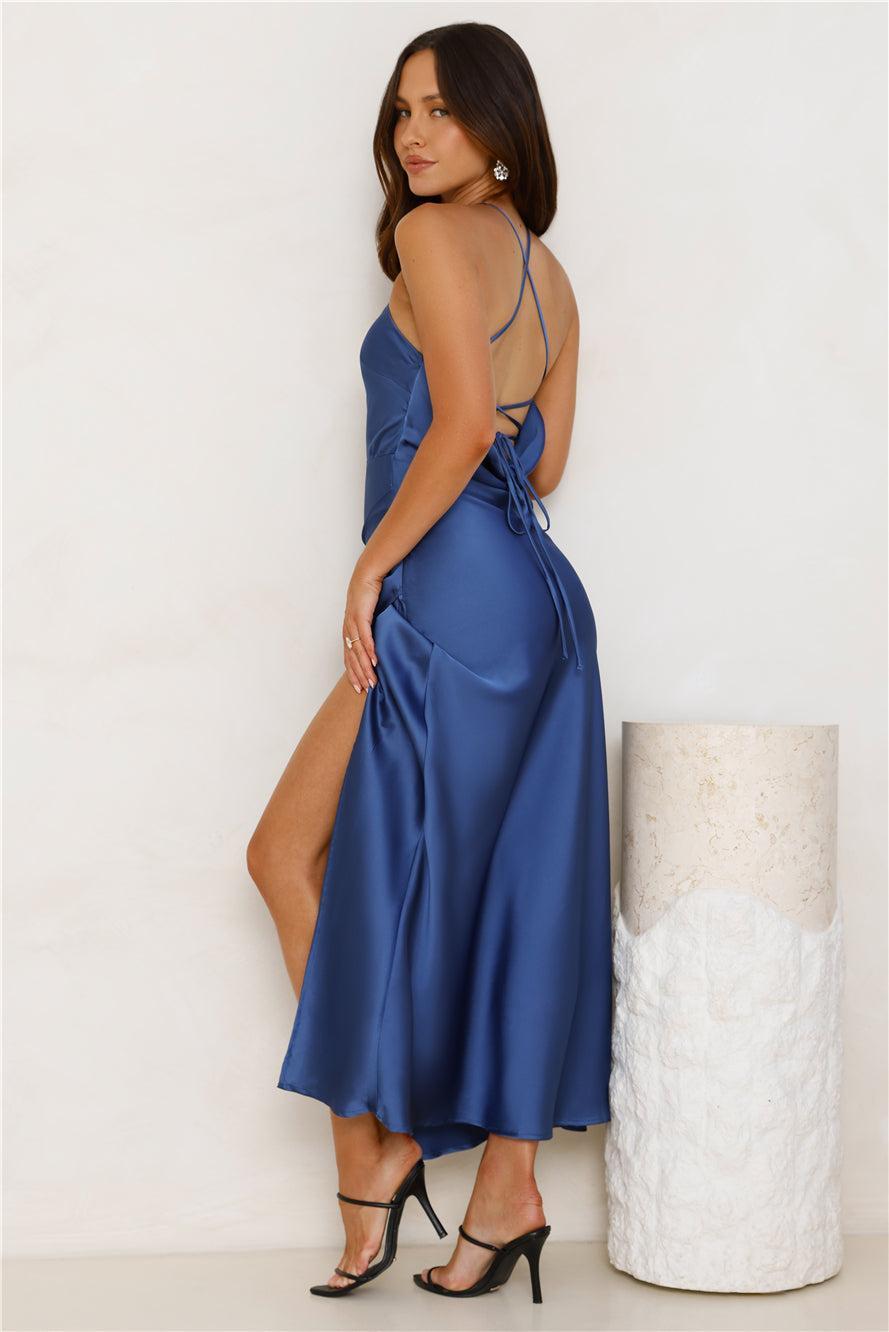 Styled Chicly Satin Maxi Dress Navy Product Image