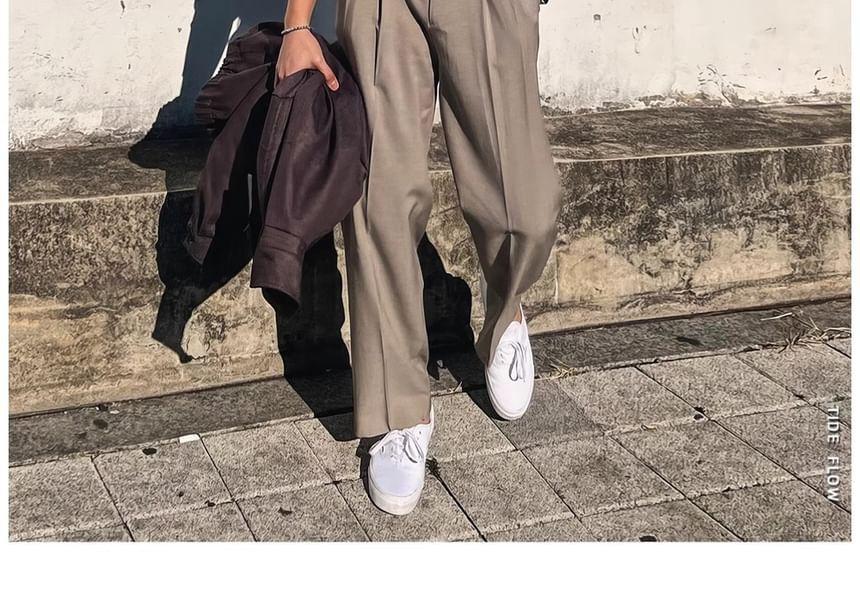 High Waist Plain Wide Leg Dress Pants Product Image