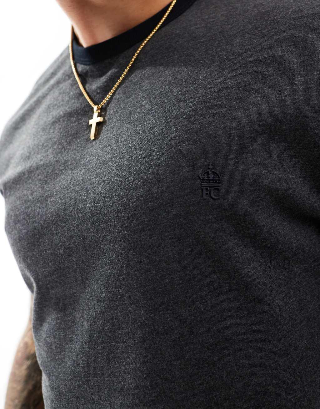 French Connection 2 pack ringer t-shirt in charcoal and light gray Product Image