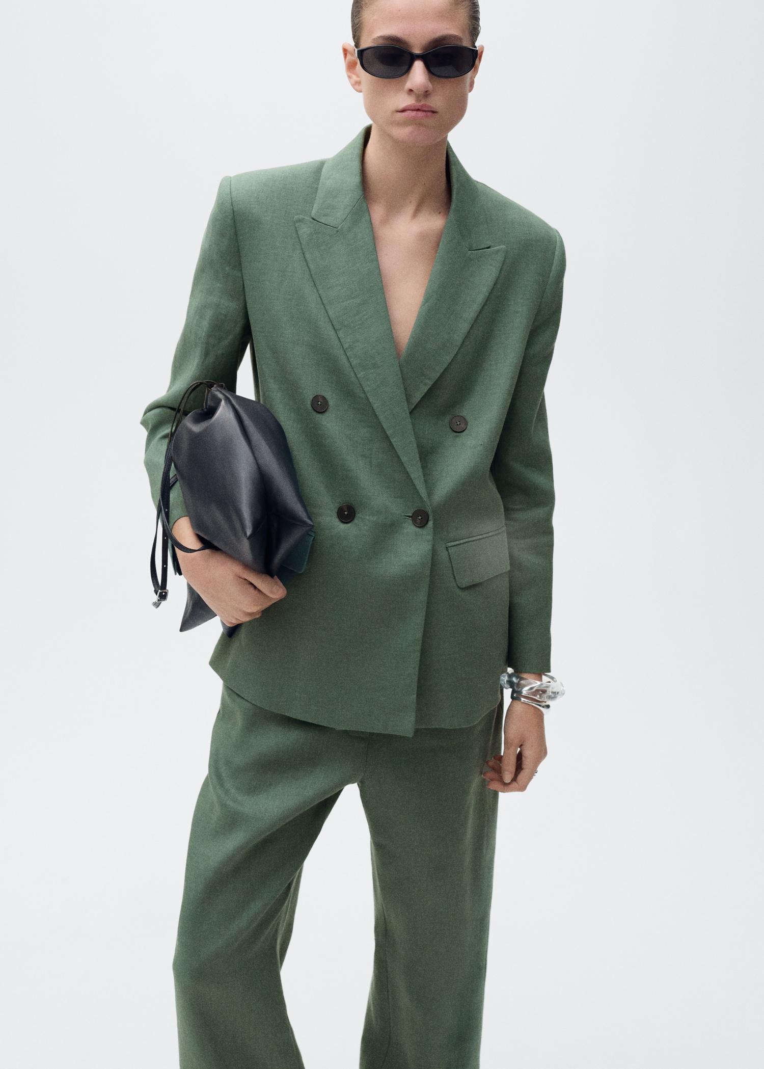 Straight linen-blend trousers - Women | MANGO USA Product Image