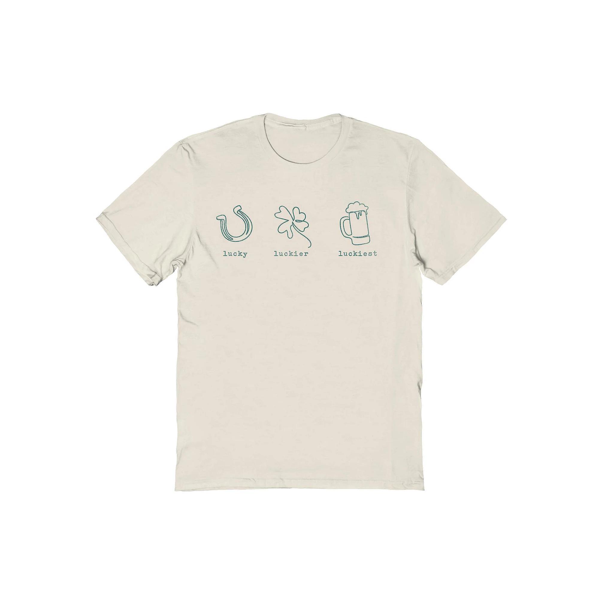 Men's Lucky Luckier Luckiest St. Patrick's Day Graphic Tee, Size: Large, Natural Product Image