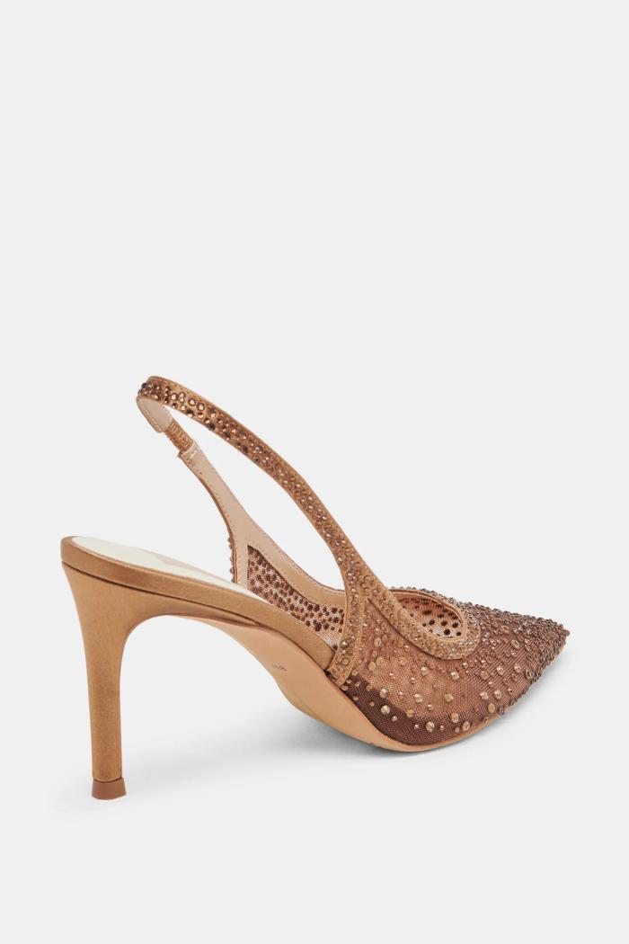 Kaye Crystal Heels - Mid Brown Mesh Product Image