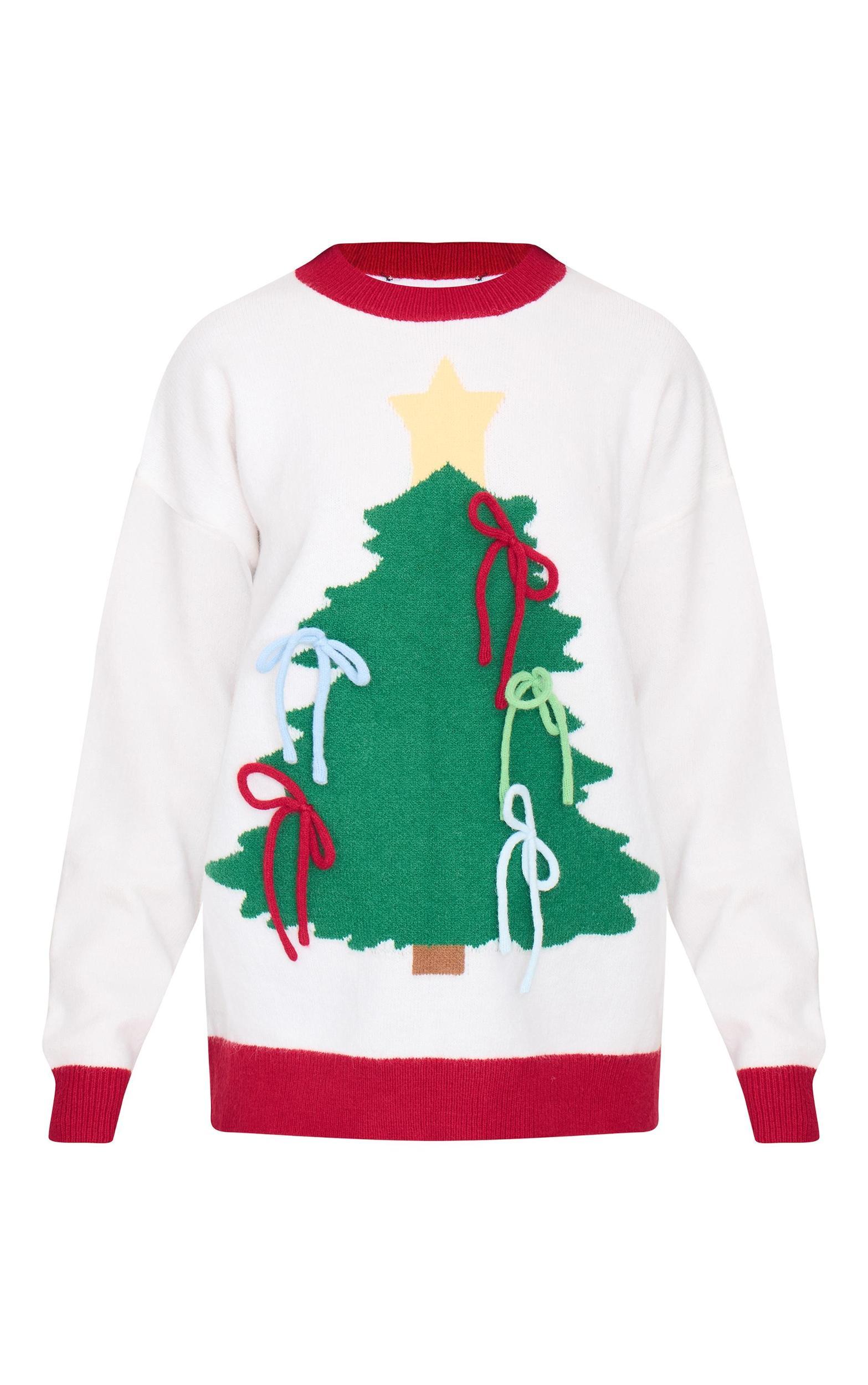 Multi Christmas Tree Bow Oversized Knitted Christmas Sweater Product Image